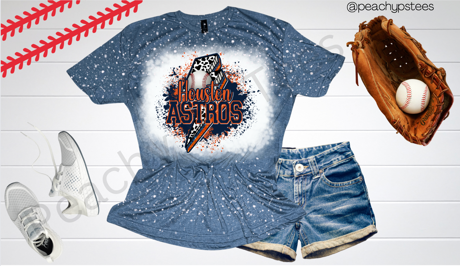 Houston Astros Lightning Bolt Bleached T-Shirt – Peachy P's Tees