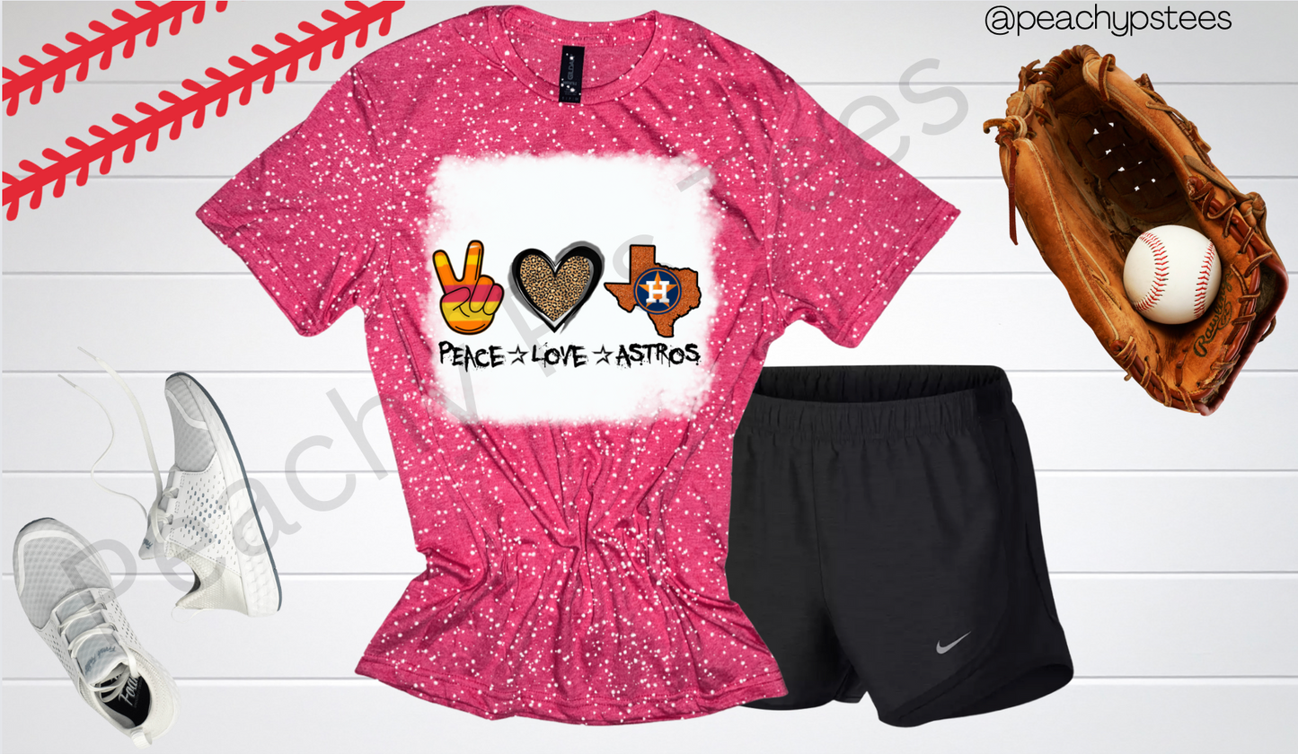 Peace Love Astros Bleached Tshirt Houston Astros Womens