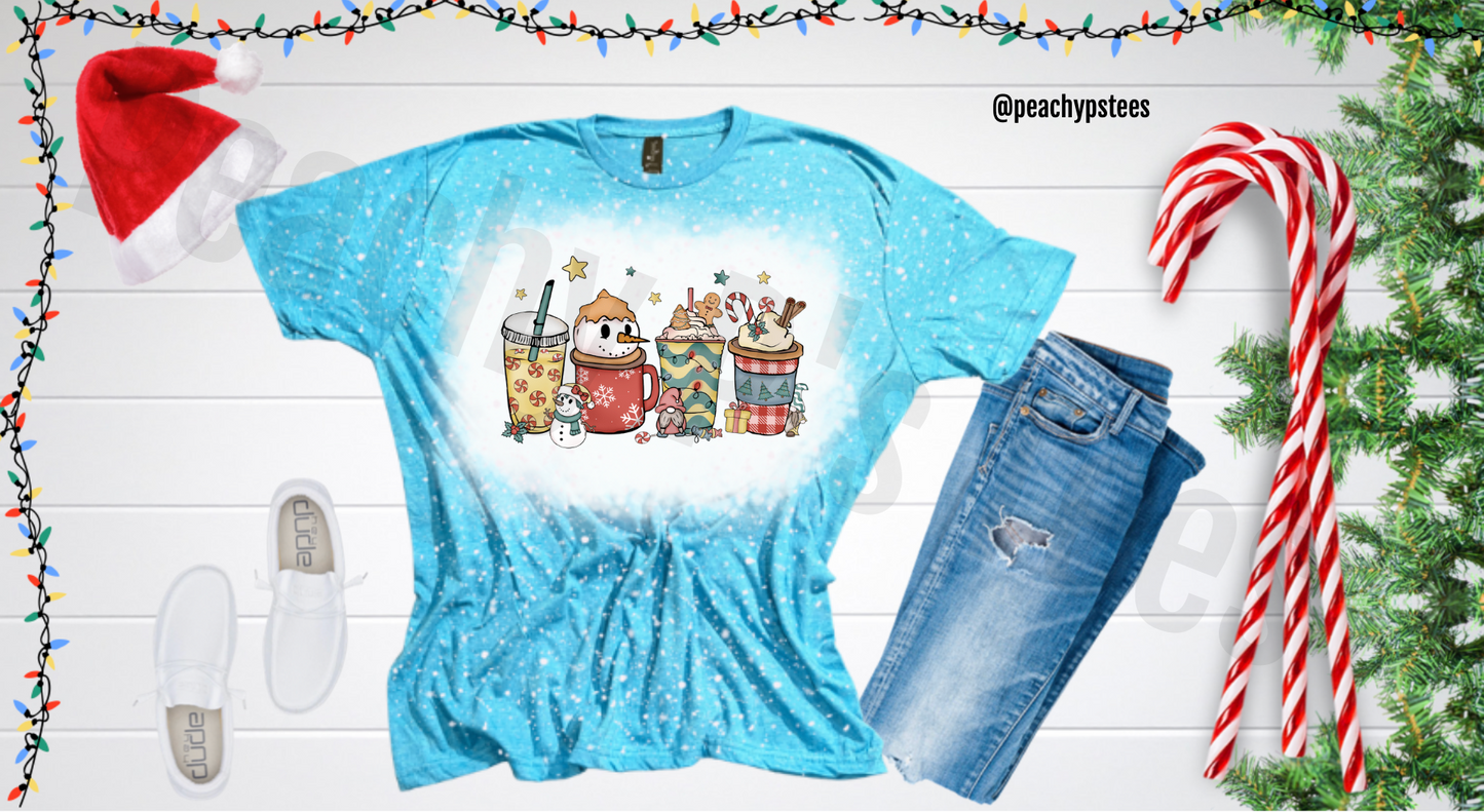 Retro Christmas Coffee Bleached T-Shirt