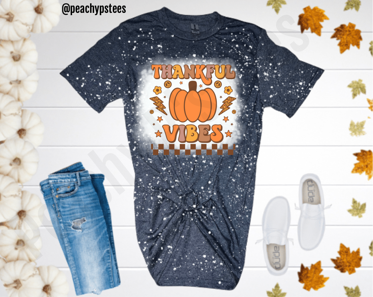 Thankful Vibes Bleached T-Shirt