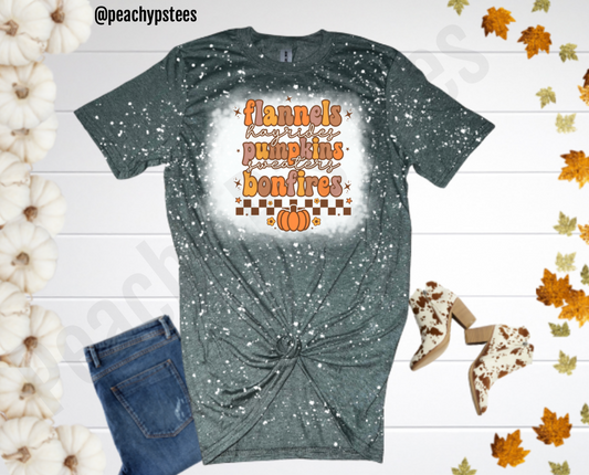 Flannels Pumpkins Bonfires Bleached T-Shirt