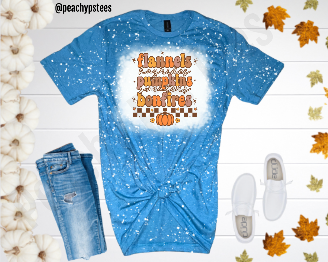 Flannels Pumpkins Bonfires Bleached T-Shirt